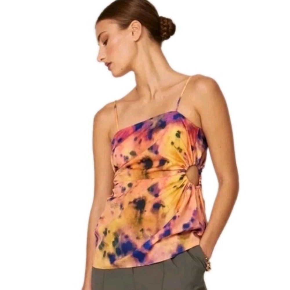 Rokh Women's Cami Top Orange Tie Dye Cut Out Spaghetti Strap Size 40/ M